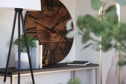 Large Wall Clock, Farmhouse style, Solid Pine stained dark | Decorative Objects by Hazel Oak Farms
