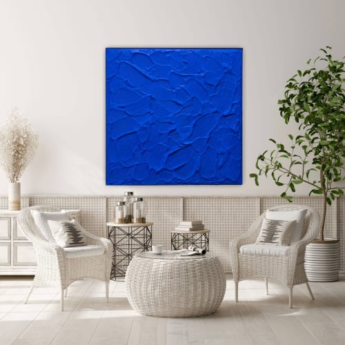 Vibrant blue wall art blue textured 3d wall art minimalist | Paintings by Berez Art