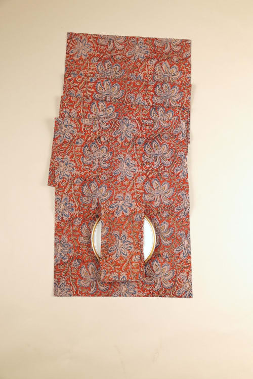 Sienna Blossom Kalamkari Table Runner | Linens & Bedding by Ninéh