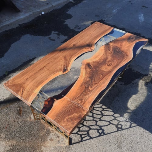 Custom Clear Live Edge Epoxy Walnut Dining Table | Tables by Ironscustomwood