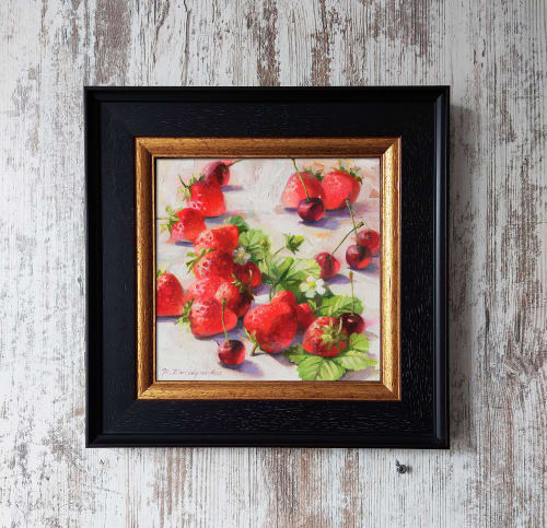 Fruit art painting original oil, Strawberry Cherry painting | Paintings by Natart