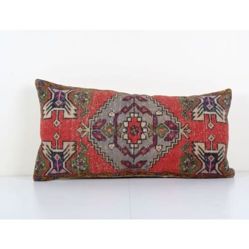Vintage Turkish Carpet Rug Pillow Cover, Tribal Design Anato | Pillows by Vintage Pillows Store