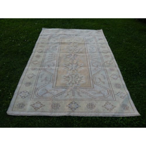 Vintage Hand Knotted Turkish Oushak Rug | Area Rug | Rugs by Vintage Pillows Store