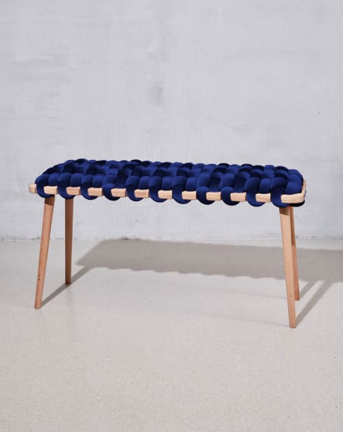 Midnight Blue Velvet Woven Bench | Benches & Ottomans by Knots Studio