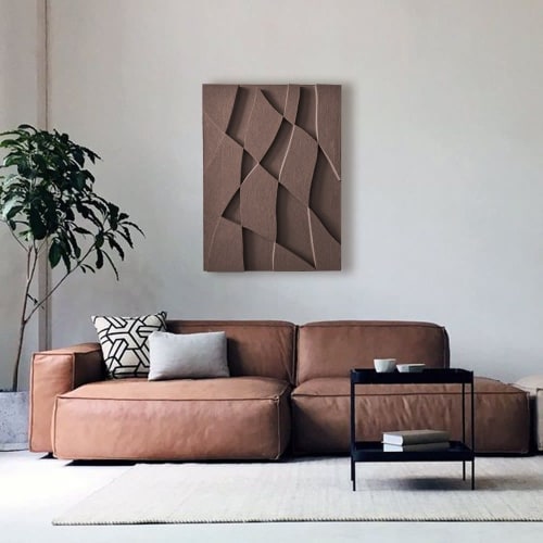 Diptych Wall Art Set (2 pieces) - Modern Textured Plaster Sculptures - Dark Brown Decor - Housewarming Gift | Wall Sculpture in Wall Hangings by Vaiva Art Atelier