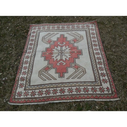 1970s Square Vintage Flat Weave Turkish Rug - 3'10'' x 4' | Rugs by Vintage Pillows Store