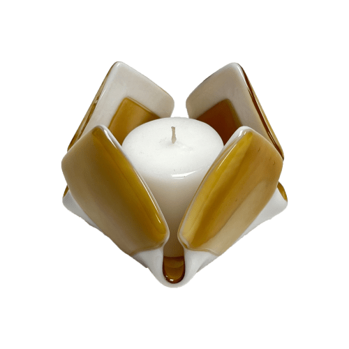 Amber & White Opalescent Glass Candleholder | Candle Holder in Decorative Objects by Sand & Iron