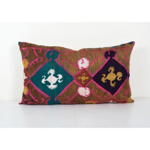 Vintage Suzani Brown Pillow Fashioned from a Mid-20th Centur | Pillows by Vintage Pillows Store
