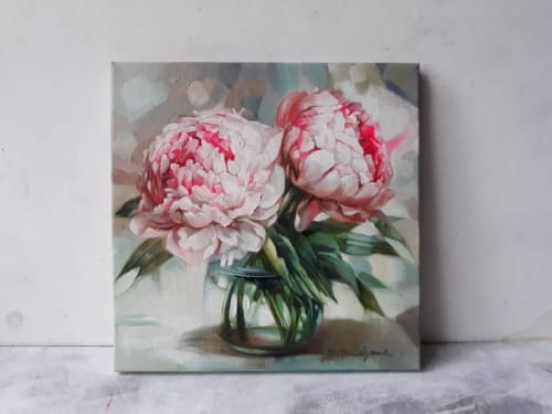 Peony oil painting original art on canvas, Flowers oil | Oil And Acrylic Painting in Paintings by Natart