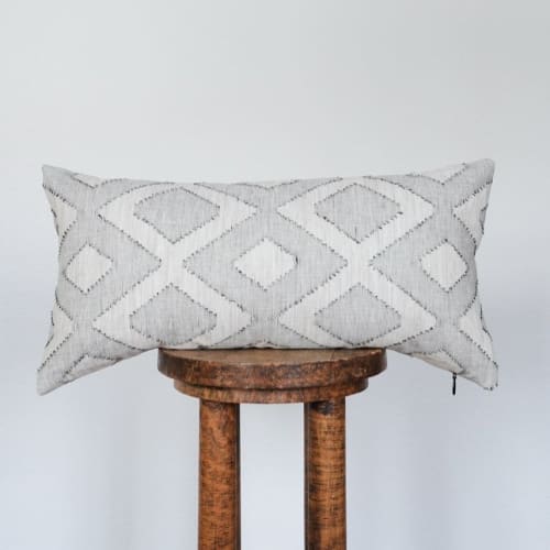 Cream Linen with Black Diamonds Lumbar Pillow 12x24 | Pillows by Vantage Design