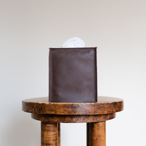 Saddle Brown Leather Single Tissue Box Cover | Storage by Vantage Design