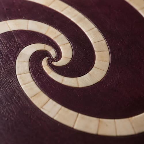 Bone Inlay Round Side Table Drum Stool Purple Accent End Table | Tables by IKKAZA
