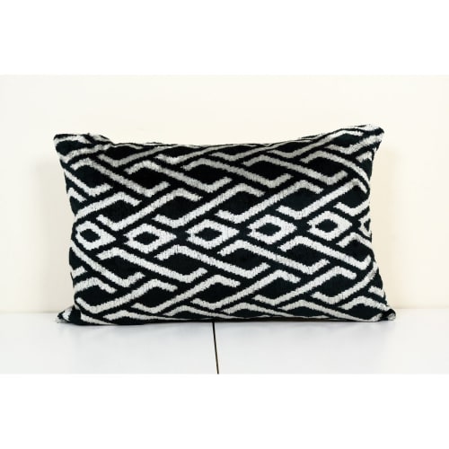 Ikat Velvet Pillow Cover, Black and Beige Silk Ikat | Linens & Bedding by Vintage Pillows Store