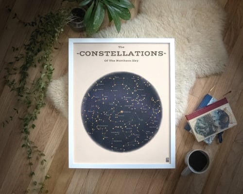 Northern Hemisphere Star Chart Art Print, Constellation Map Wall Art, Astronomy Decor | Prints in Paintings by The Ugly Cat Studio