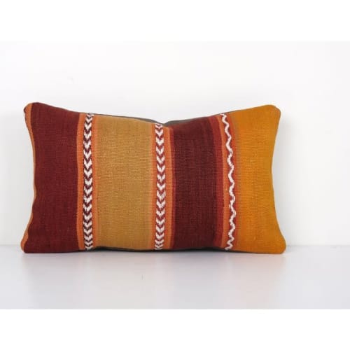 Turkish Lumbar Pillow Cover, Orange Wool Sofa Rug Cushion, A | Pillows by Vintage Pillows Store