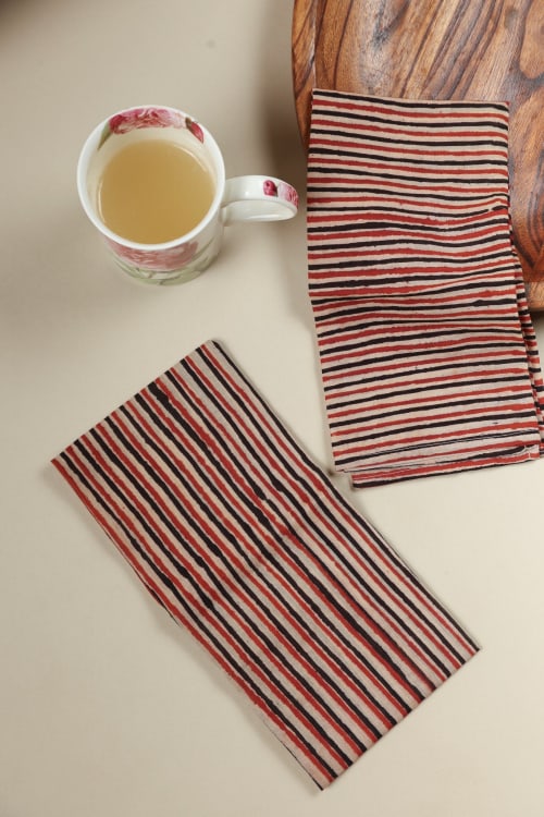 Rustic Stripes Block Print Napkins, Set of 4 | Linens & Bedding by Ninéh