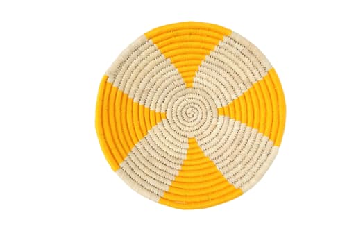 Amara Handmade Natural Grass Round Yellow Wall Basket | Decorative Bowl in Decorative Objects by Amara