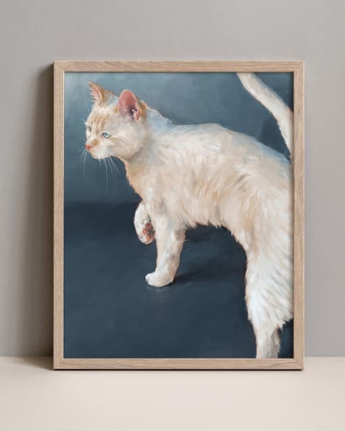 White Cat Blue Eyes Art Print, Fluffy Elegant Painting, Giclée Fine Art | Prints in Paintings by The Ugly Cat Studio