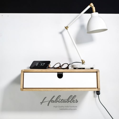 Floating Wood Nightstand Modern Retro Style with 1 Drawer | Storage by Manuel Barrera Habitables