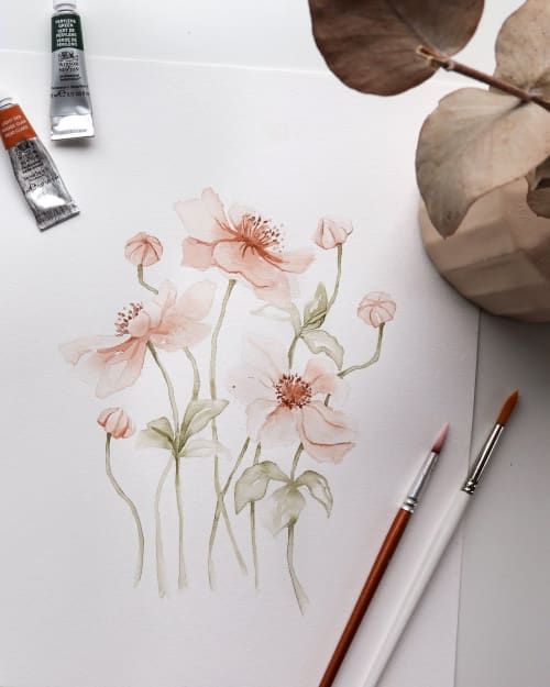 Anemones original watercolor painting | Paintings by Angele K