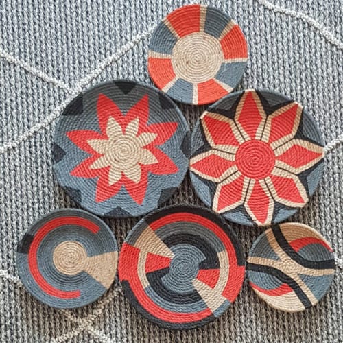 6 Pieces Wicker Baskets Wall Decor | Decorative Plate in Decorative Objects by Sarmal Design