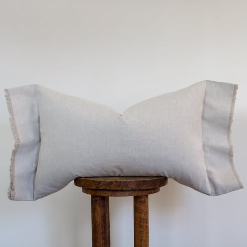 Cream Linen with Relaxed Flange Lumbar Pillow 16x24 | Pillows by Vantage Design