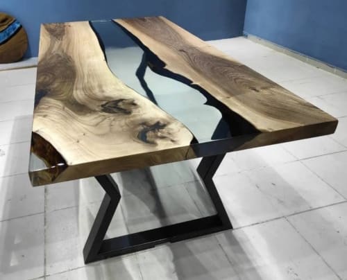 Custom Order Smoke Epoxy Walnut Table | River Resin Table | Dining Table in Tables by LuxuryEpoxyFurniture