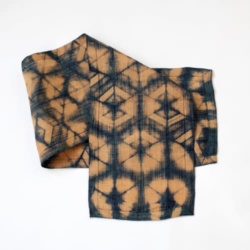 Raffia Shibori Table Runner - Turtle Pattern - Indigo | Linens & Bedding by Tanana Madagascar