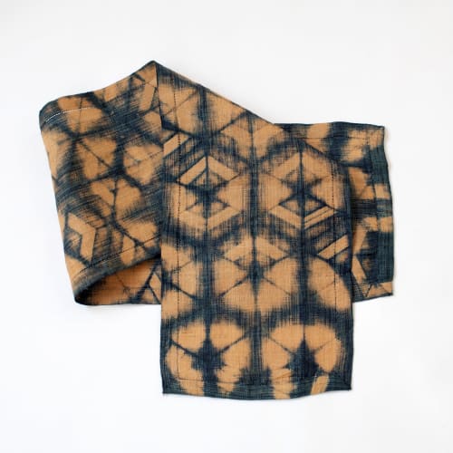 Raffia Shibori Table Runner - Turtle Pattern - Indigo | Linens & Bedding by Tanana Madagascar