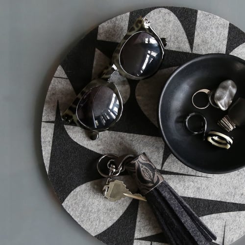 Trivet Medium Merino Wool Felt 'GeoJazz' Grey | Coaster in Tableware by Lorraine Tuson