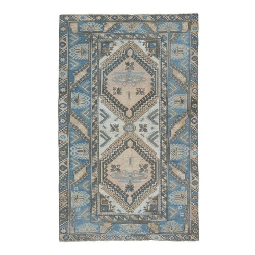 Decorative Blue Colors Rug, Overdyed Flat Weave Carpet | Rugs by Vintage Pillows Store