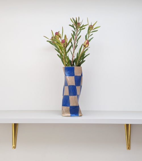 Blue Check Twist Vase | Vases & Vessels by Rosie Gore