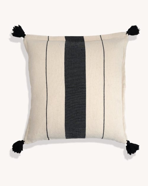 Luciana Stripe Cotton Tassle Cushion Cover (IVORY) | Linens & Bedding by Routes Interiors