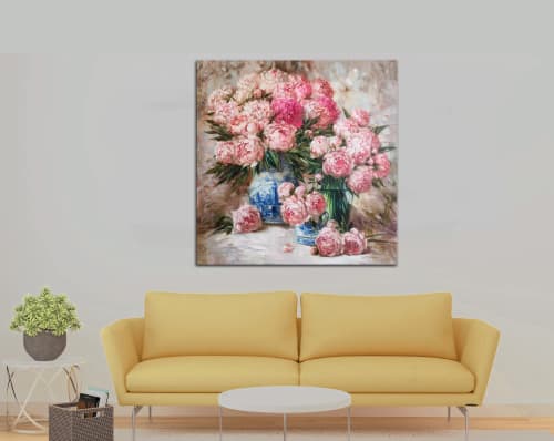 Large floral canvas, Peony oil paintings on canvas original | Oil And Acrylic Painting in Paintings by Natart