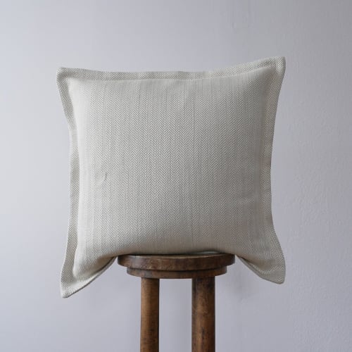 Natural Linen with White Silk Chevron & Flange Pillow 22x22 | Pillows by Vantage Design