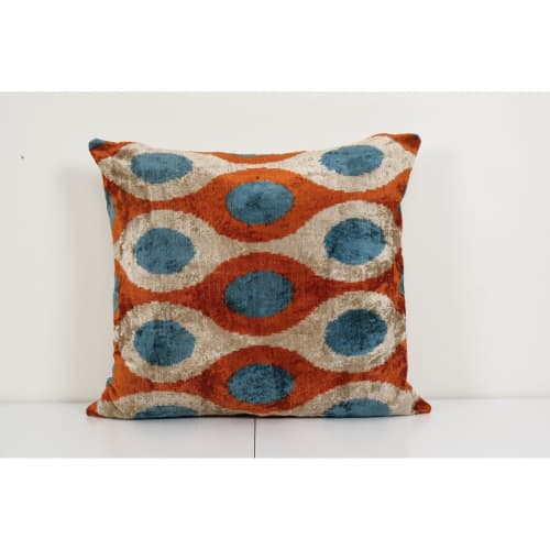 Set of Two Ikat Velvet Pillow, Pair Silk Ikat Cushion | Pillows by Vintage Pillows Store