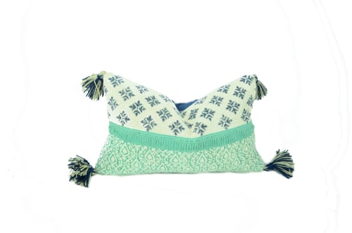 woven tassel cushion // woven tassel pillow // mint green | Pillows by velvet + linen