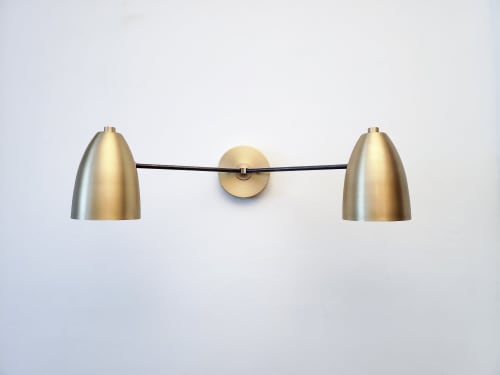 Bathroom Vanity Wall Double Sconce - Satin Brass Light | Sconces by Retro Steam Works