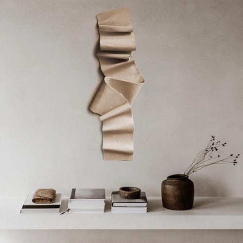Modern 3D Textured Wall Art – Sandy Sculptural Plaster Painting – Handmade Folded Fabric Home Decor – Designers Choice | Wall Hangings by Vaiva Art Atelier