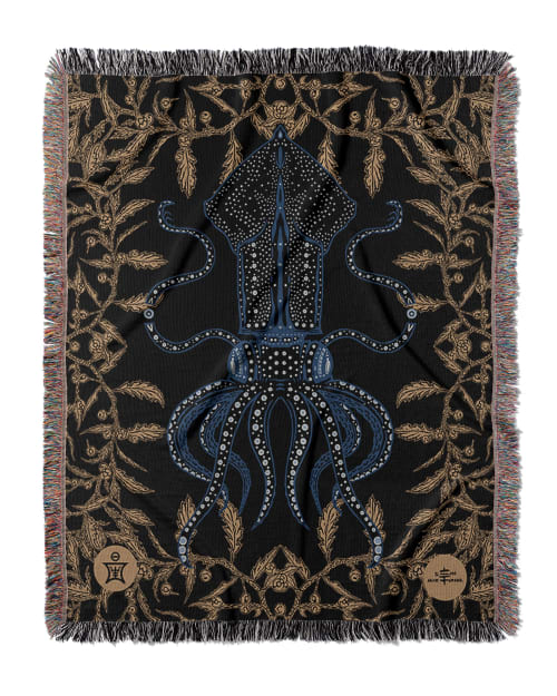 AEON Bioluminescent Squid w/ Sargassum Seaweed Blanket | Linens & Bedding by Sean Martorana