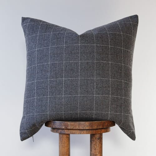 Charcoal Plaid with Brown & White Stripes Pillow 22x22 | Pillows by Vantage Design