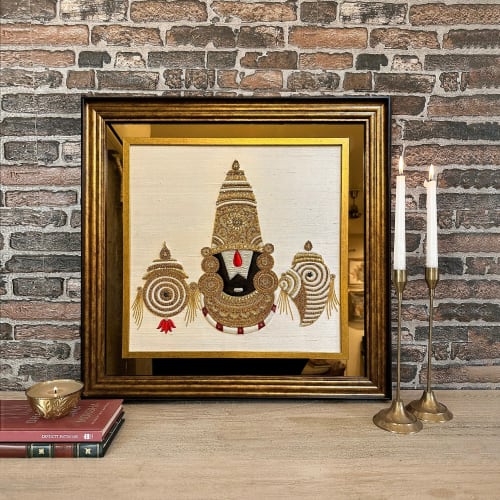 Lord Venkateswara, Tirupati Balaji Handmade Embroidered Beje | Embroidery in Wall Hangings by MagicSimSim