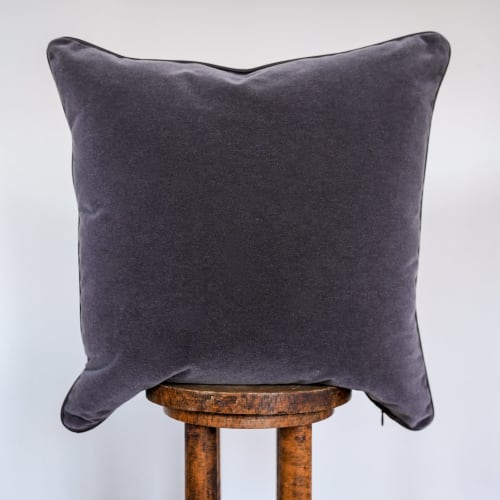 Dark Cloud Mohair with Chocolate Leather Welt 24x24 | Pillows by Vantage Design