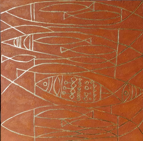 Modern minimalist mid century fish geometric painting | Paintings by Berez Art