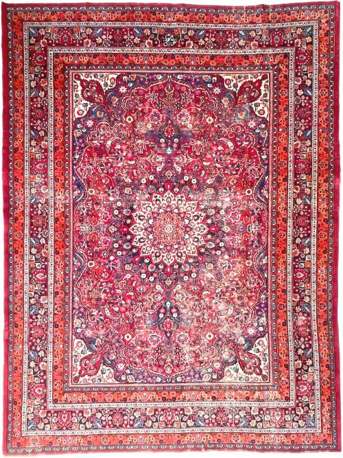 SIGNED Semi-Antique Rug | Lovely Tangerine & Strawberry Hues | Area Rug in Rugs by The Loom House