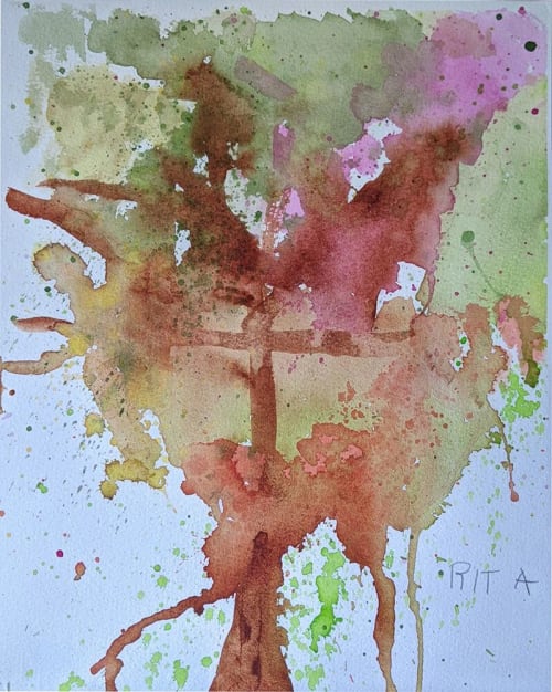Splatter Tree Art 1 - Original Watercolor | Paintings by Rita Winkler - "My Art, My Shop" (original watercolors by artist with Down syndrome)