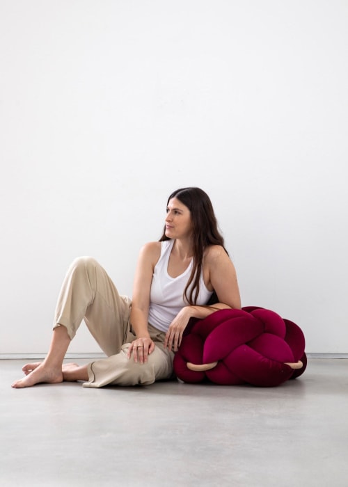 (M) Burgundy Knot Floor Cushion | Ottoman in Benches & Ottomans by Knots Studio