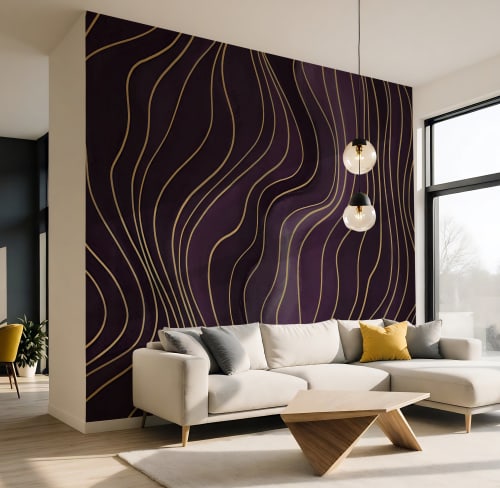 Amethyst Wavy Lines - Abstract Luxury Wallpaper Mural | Wall Treatments by ELLE WALLS