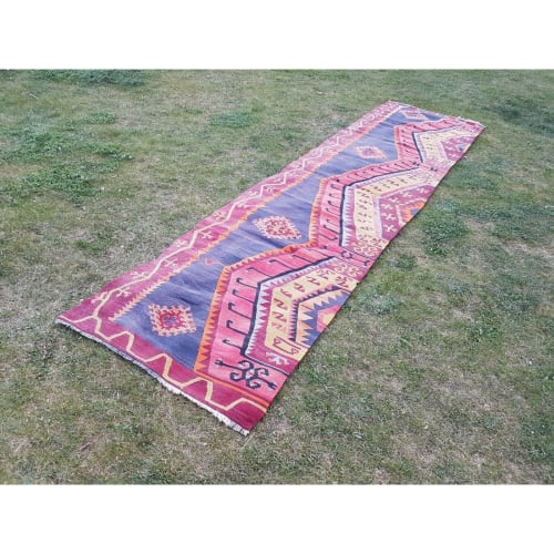 11 Foot Vintage Orange Green & Red Color Handmade | Rugs by Vintage Pillows Store
