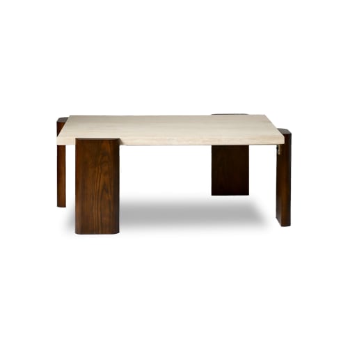 Coffee Table with Walnut Base & Genuine Travertine Top | Tables by Holzsch